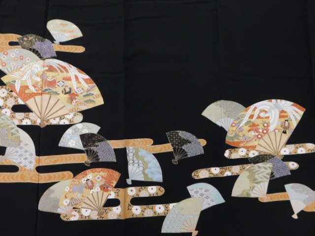 [Ракуфу] P16836 Ручная роспись Юдзэн, черный томесодэ, пояс k, мода, женское кимоно, кимоно, Томесодэ