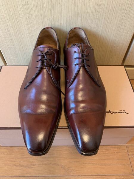 正規 SANTONI サントーニ プレーントゥ ドレスシューズ 赤茶 6 サイズ アウトソール 29.5cm ワイズ 9.5cm