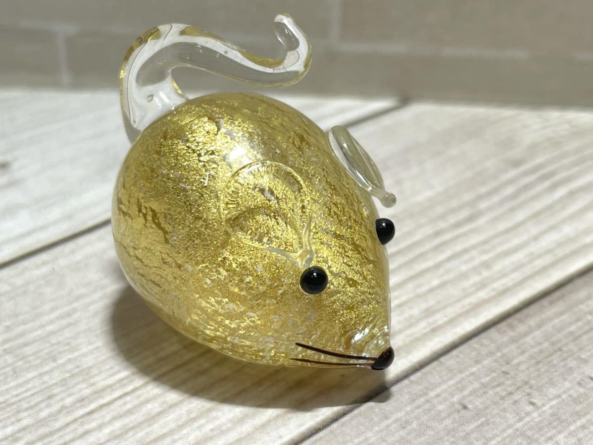 ★Miniature glasswork★Gold leaf mouse, Handmade items, interior, miscellaneous goods, ornament, object