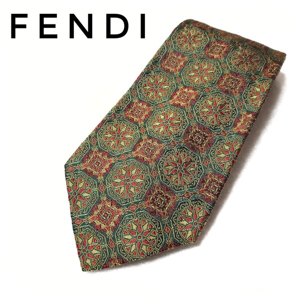 美品 FENDI フェンディ ネクタイ 総柄 シルク