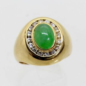 * used beautiful goods *18 gold jade 1.92ct diamond 0.56ct men's ring 16 number 