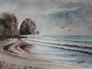 Art hand Auction 水彩画 砂浜海岸, 絵画, 水彩, 自然, 風景画