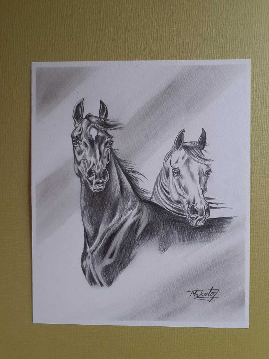 铅笔画艺术：栗色和白色的马, 艺术品, 绘画, 铅笔画, 木炭画