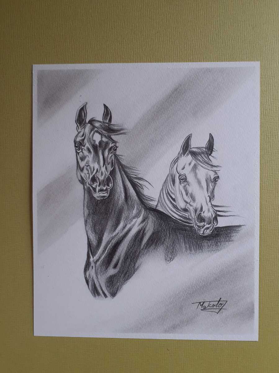 Arte de dibujo a lápiz Caballo castaño y caballo blanco, obra de arte, cuadro, dibujo a lápiz, dibujo al carbón