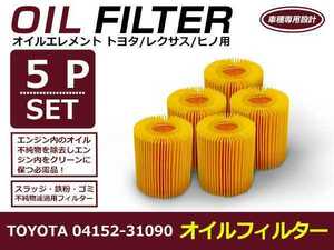 【送料無料】オイルフィルター 5個セット アルファード AYH30W H27.01- トヨタ 互換純正品番04152-31090