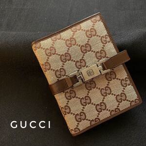 【GUCCI】 手帳カバー GG柄 ジャッキー キャンバス×レザー 6穴式 茶