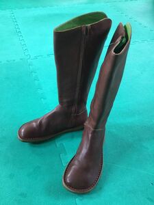 CAMPER side Zip original leather leather long boots crepe sole Brown size 38 beautiful used Camper tea 17069 200 CX lady's 