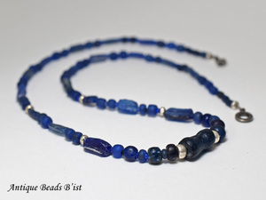 *. hoe . tonbodama * Ancient Rome n half transparent lapis lazuli color beads. necklace original [ free shipping ][MB19015]