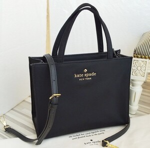 美品 ケイトスペード kate spade 2WAYショルダーバッグ 黒 ブラック ナイロン×レザー