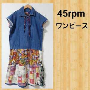 45rpm Denim One-piece four ti five a-rupi- M lady's rare floral print switch 