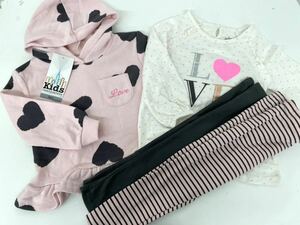 新品■Kids 女の子 長袖 パンツ 4点セット ハートパーカー 3T / 3歳 かわいい♪ まとめてお得