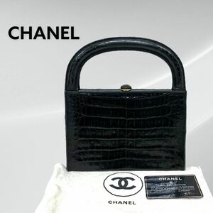 高級 保存袋ギャラ付 CHANEL シャネル ０番台 クロコダイルレザー 本革 ココマークロゴ がま口 トップハンドル ミニバッグ