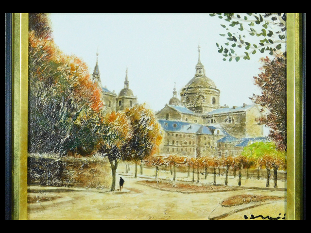 Jinji Tsukagoshi Monastère El Escorial (Espagne) Peinture de paysage F3 Peinture à l'huile (peinture à l'huile) Tatouage encadré Prix du Premier ministre Maître d'art du Pacifique Jean Jansen s21111406, peinture, peinture à l'huile, Nature, Peinture de paysage