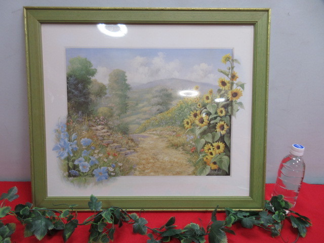 [H9986-14] Peinture de paysage, fleurs, tournesols, peinture, imprimer, encadré, 58 x 68 cm, Ouvrages d'art, Peinture, autres