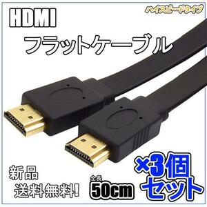 匿名配送!　HDMI フラットケーブル 50cm 3個セット!　4K/2K 対応