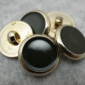 FB77 ボタン 5個 ゴールド x 黒　直径 約 15mm ※商品説明必読・長期在庫品・難あり