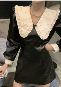 b1211 One-piece lady's 20 fee 30 fee 40 fee * office ultimate beautiful goods sexy dress long sleeve imitation leather 