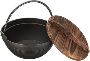 新品 6,600円 南部池永 鉄鍋 木蓋付 21 鉄なべ 直火OK 鉄分補給 Japanese brand Nanbu Ikenaga Nanbu tetsubin iron pot