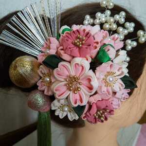 和装髪飾り つまみ細工 正絹 桜 かんざし 成人式 卒業式 結婚式