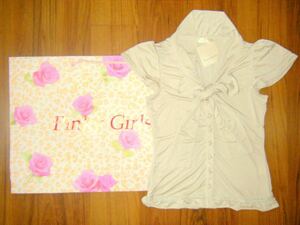 ★新品PinkyGirlsLUX★ピンキーガールズリュクス★レースリボン サテン半袖カットソー★ライト ベージュ