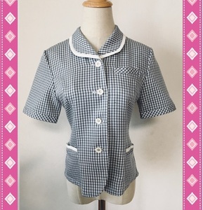 ※Bランク※【中古】en joie_9号オーバーブラウス（チェック）型番不明/アンジョア/かわいいOL会社制服/おしゃれ事務服