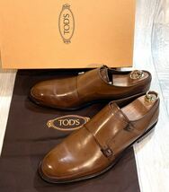 【未使用】TOD'S トッズ◆29cm 10.5◆プレーントゥ ダブルモンクストラップ 革靴 ビジネスシューズ ドレスシューズ 靴◆ITALY製 メンズ 茶_画像1