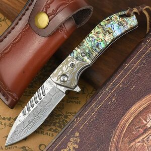 【新品 送料無料】ナイフ アウトドア ダマスカス ナイフ 折りたたみ ナイフ ダマスカス鋼鍛造 NedFoss 最高の切れ味 アワビ買いハンドル