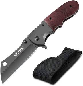 【新品 送料無料】キャンプ ナイフ 折りたたみ ナイフ Wlikn【直刃 5CR15MOVステンレス製】木製ハンドル アウトドアナイフ