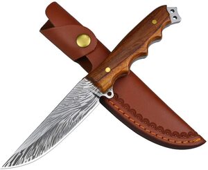 【新品 送料無料】AUBEYナイフ アウトドアナイフ フルタング レザーシース付き 8Cr13MoVステンレス鋼 木製ハンドル キャンプ 釣り 収蔵用