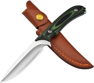 【新品 送料無料】AUBEY ナイフ アウトドア シースナイフ レザーシース付き フルタング構造 鏡面仕上げ G10ハンドル キャンプ用 登山