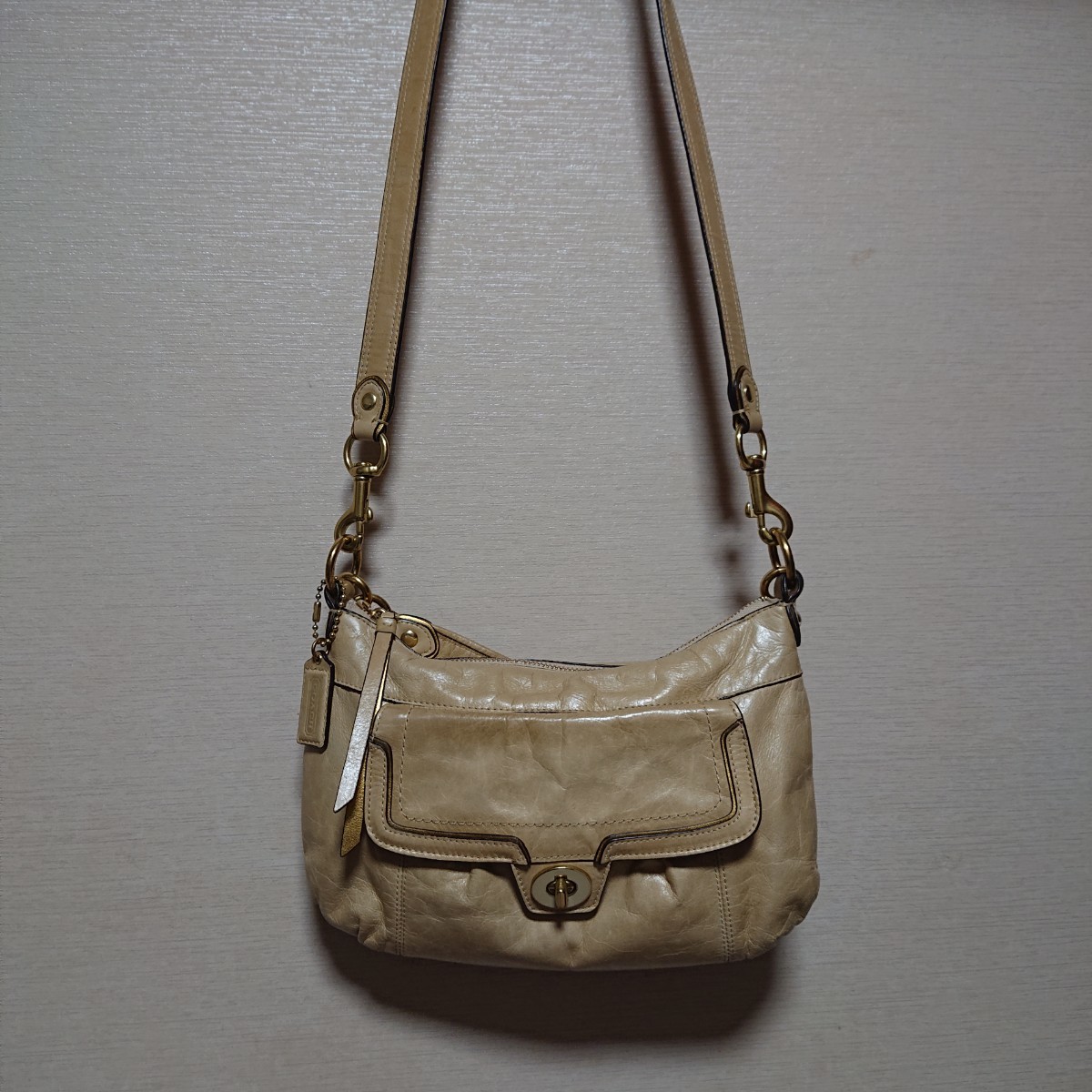 新品》COACH コーチ ベージュ レザー ショルダーバッグ レディース ...