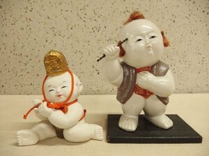 0320325w【陶器人形 童人形 2点】 日本人形 御所人形?/高さ13cm、19cm程度/置物/中古品