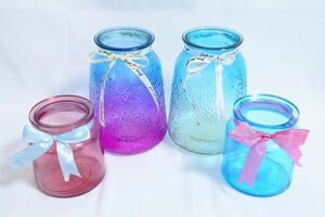 ガラス花瓶 大2個 小2個 計4個セット ガラス製 カラフル 帯付き 新品 未使用品 アウトレット まとめ売り 数量限定
