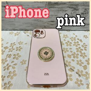Iphone用リングホルダー付きソフトメッキケースダイヤモンド　ピンク iPhoneケース カバー