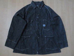 90's USA made POST O'ALLS old tag engineer black Denim coverall jacket M Post Overalls Overalls Work indigo 