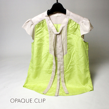 美品 (株)ワールド OPAQUE.CLIP オぺークドットクリップ 可愛い ドット刺繍 ボウタイ 切替 ブラウス M 19A08_画像1