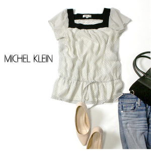 美品 MICHEL KLEIN ミッシェルクラン 可愛い ドット柄 シフォン カットソー 38号 M 夏 20B08