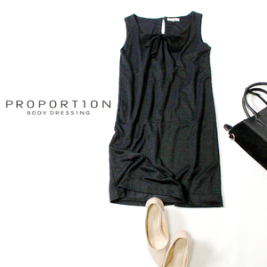 ☆☆ 美品 PROPOTION BODY DRESSING プロポーションボディドレッシング ☆☆ 可愛い♪ シフォンリボン ラメ ストレッチ ワンピース 3 20C09