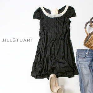 美品 JILLSTUART ジルスチュアート ビーズ　グログランリボン付き ストレッチ チュニック 2号 夏 20D07