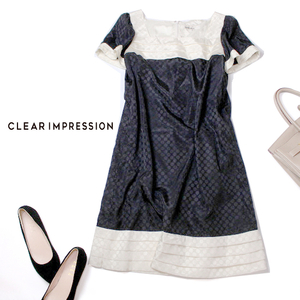 ☆☆ 美品 CLEAR IMPRESSION クリアインプレッション ☆☆ 可愛い バイカラー・同色ドット柄 ワンピース 3号 春 夏 21B08