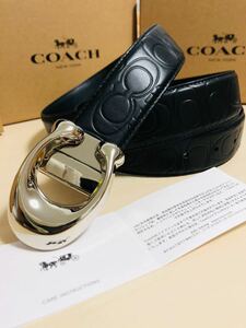 COACH 新品正品/バックル回転タイプ/レザーベルト メンズ/リバーシブル