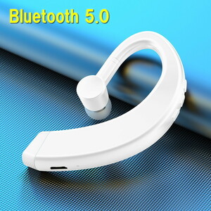 ワイヤレス Bluetooth 5.0 マイク付き イヤホン ホワイト ロング ハンギング イヤー 防水 耳かけ