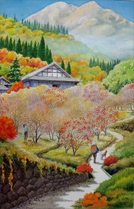 Art hand Auction Картина акварелью Осень в Минами-Хида, Рисование, акварель, Природа, Пейзаж