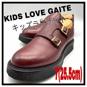 KIDS LOVE GAITE キッズラブゲイト ダブルモンク ストラップ ラバーソール レザー レッド 赤 7 25.5cm 革靴 シューズ メンズ