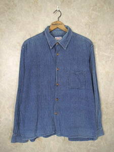 gai Gin meidowobashu shirt * men's M size degree (2)/ Denim / stripe / long sleeve /GAIJIN MADE/ American Casual 