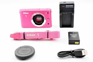 Nikon 1 J2 ボディ ピンク 動作も写りもOKです。ストラップ、ボディキャップ、バッテリー、互換充電器付きです。