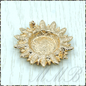 [BROOCH] Gold Sunflower Himawari イエロー ゴールド ビューティフル 向日葵 (ひまわり) オレンジ&ブラック クリスタルCz ブローチの画像2