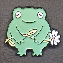 [BROOCH] Lapel Pin Cute Flower Frog お花を持っている かわいい カエル エナメル彩色 メタル スーツ 襟 PINS 【送料無料】_画像4