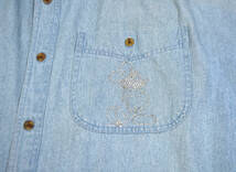 レア 1990s Disney Rhinestone denim shirts XL Ice blue オールドディズニー ラインストーン デニムシャツ 長袖 ミッキー アイスブルー_画像5