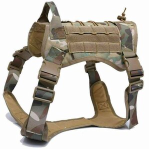 ミリタリー K9 わんちゃん用ハーネスベスト 胴輪 ハンドル付き 軍・警察用(モールシステム対応) カラー:カモフラ 首が絞まらない